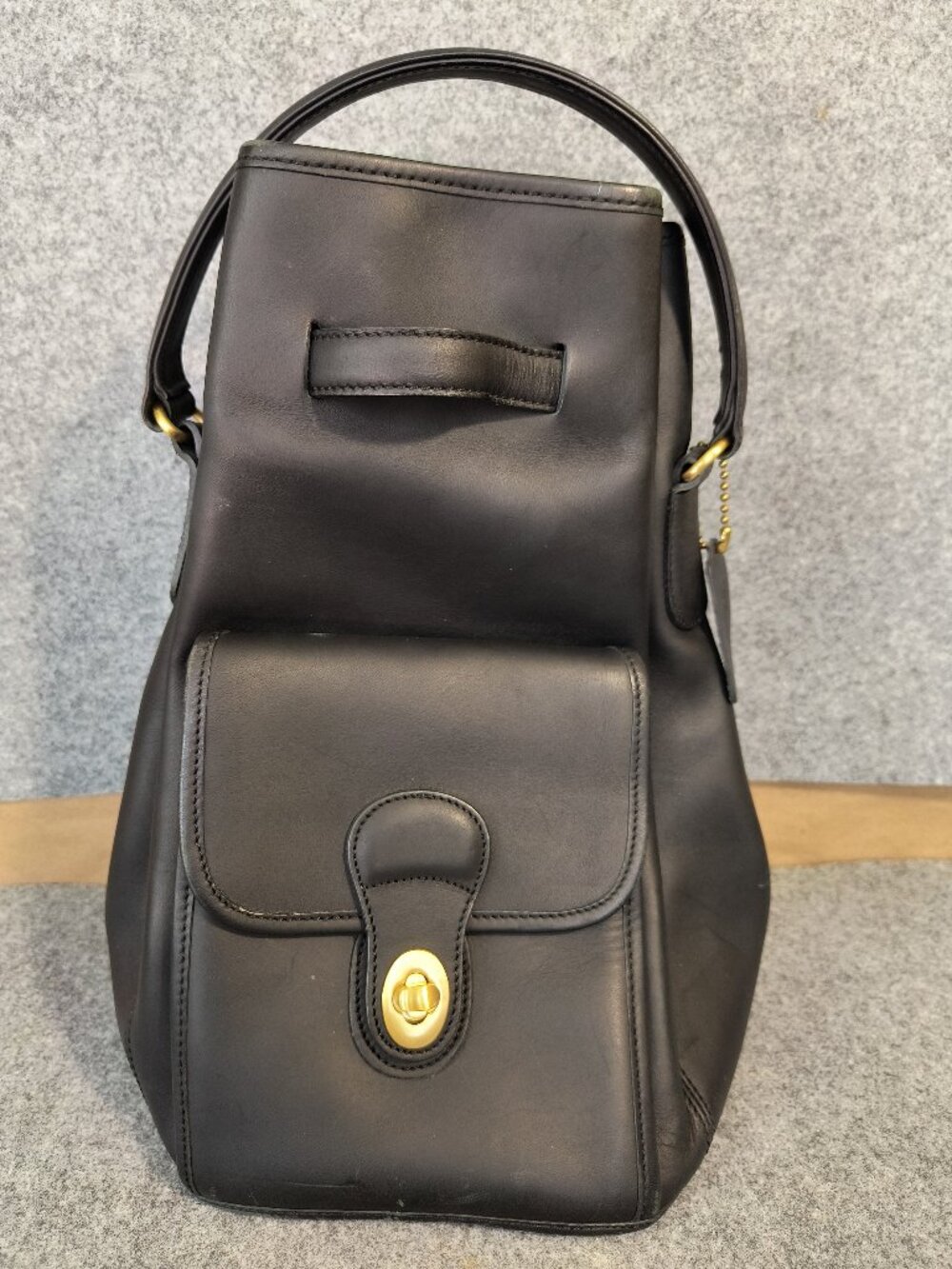 Black Leather Backpack with Brass Hardware & Adjustable Straps